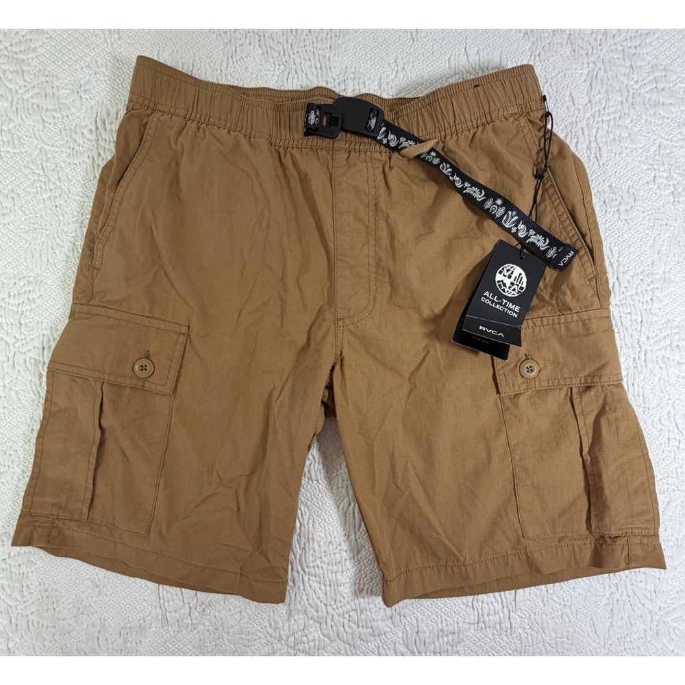 RVCA Civic Utility Shorts Men's Size Small‎ Stretch 18" Length Belt Tan NWT $76